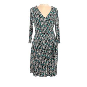 New York & Company Teal Floral Long Sleeve Dress Size: XL
